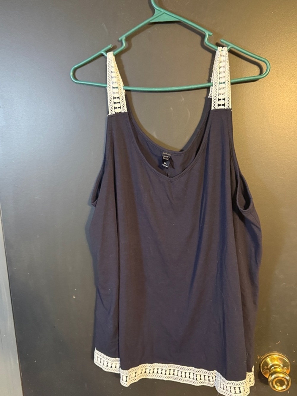 SHEIN Navy Tank Top with Cream Crochet Trim